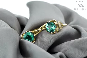 Emerald 14K Yellow gold Earrings Vintage Jewlery vec019y